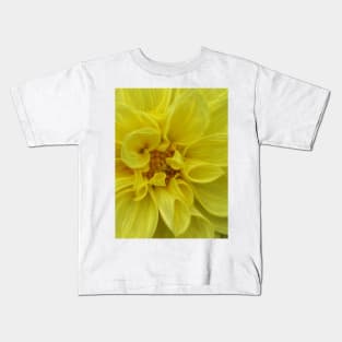 dahlia in full bloom and glowing bright yellow flower head in closeup Kids T-Shirt